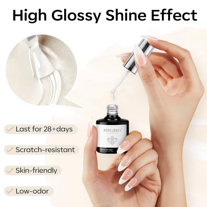 Modelones Matte Gel Top Coat - Chrome Proof, No Wipe Finish | 15ML Velvet Nail Polish for Long-Lasting Manicure