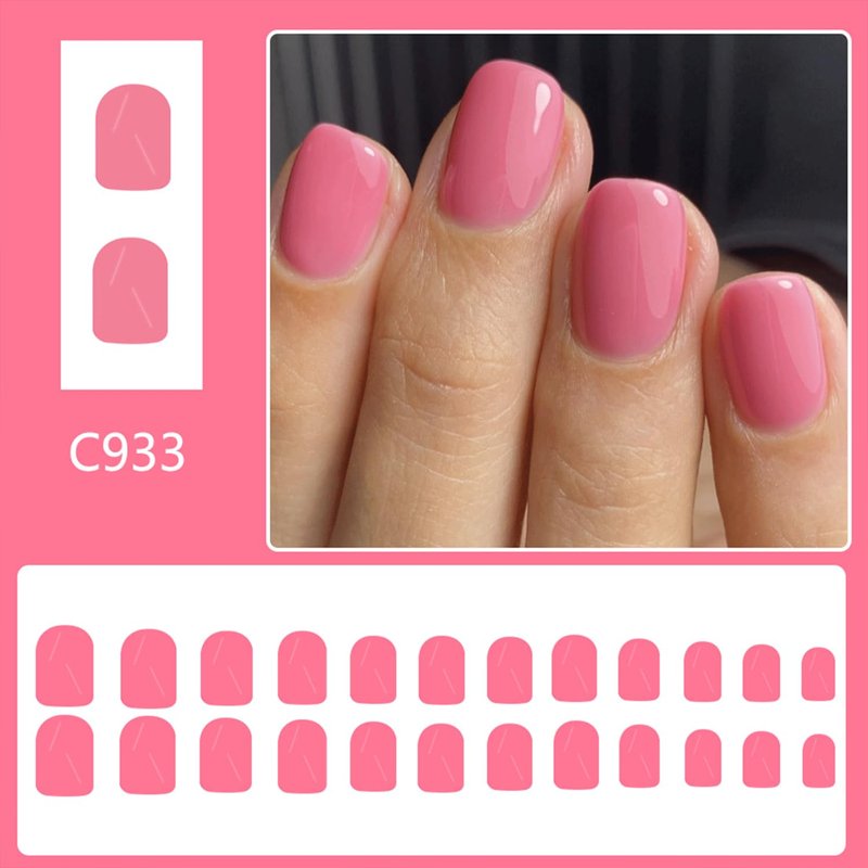 Pink Press On Nails Short Square Fake Nails Glossy Nails Press Ons Cute Acrylic Nails Cherry Blossom Pink Stick On Nails Full Cover Glue On Nails For Women Manicure 24Pcs