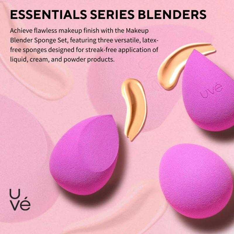 Makeup Blender Sponge Set, Streak Free Application of Liquid, Powder & Cream Foundation, Professional Complexion Blending Tool, Cruelty Free, Vegan, Latex Free, Pack of 3 (1 Helio, 2 Violet)