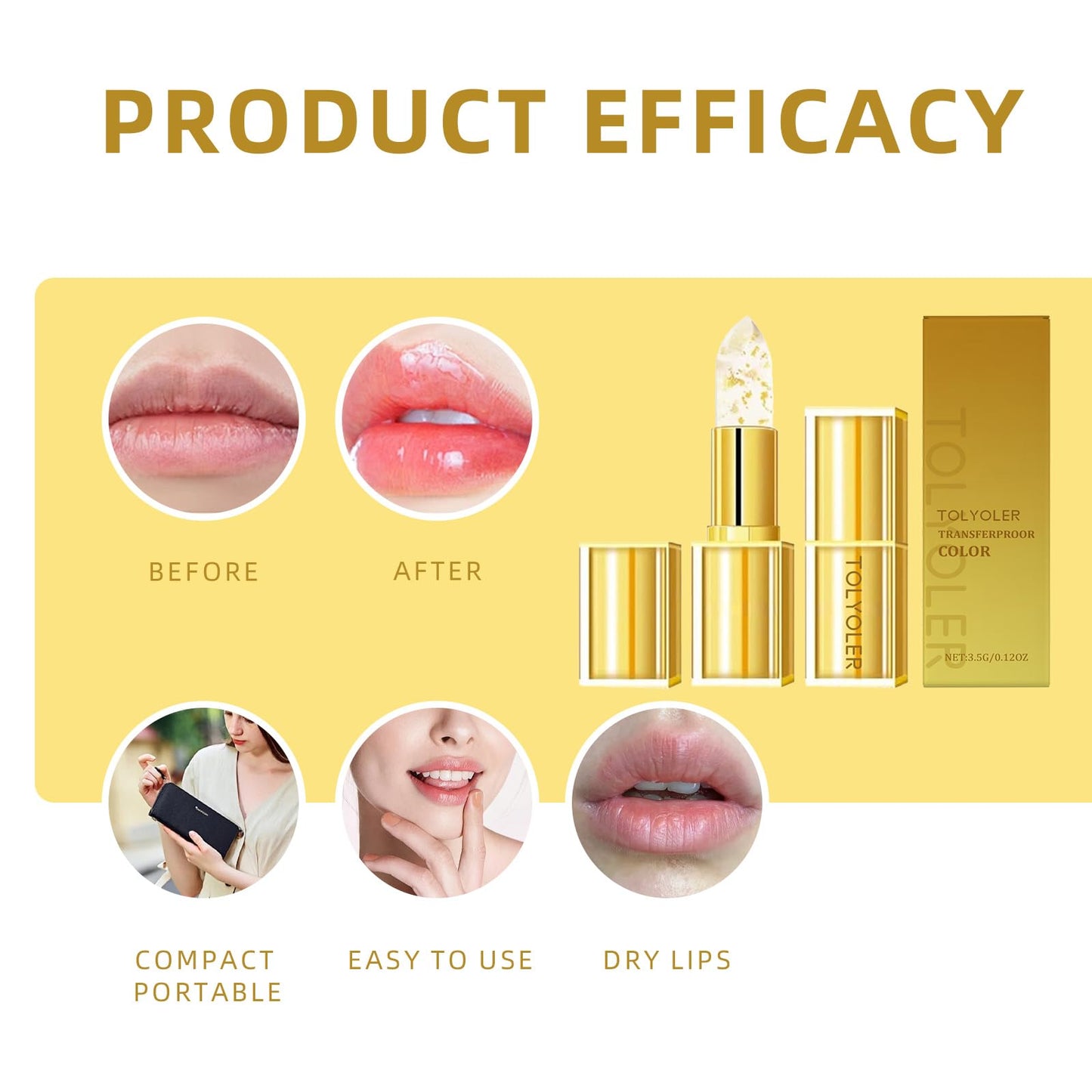 Tolyoler Color Changing Lipstick, PH Lip-stick Color Changing, 24 Hours Lasting Hydration Lip-stick without Stripping, Makes Your Lips Look Fuller, Softer, Suitable for All Skin Tones (1PC)