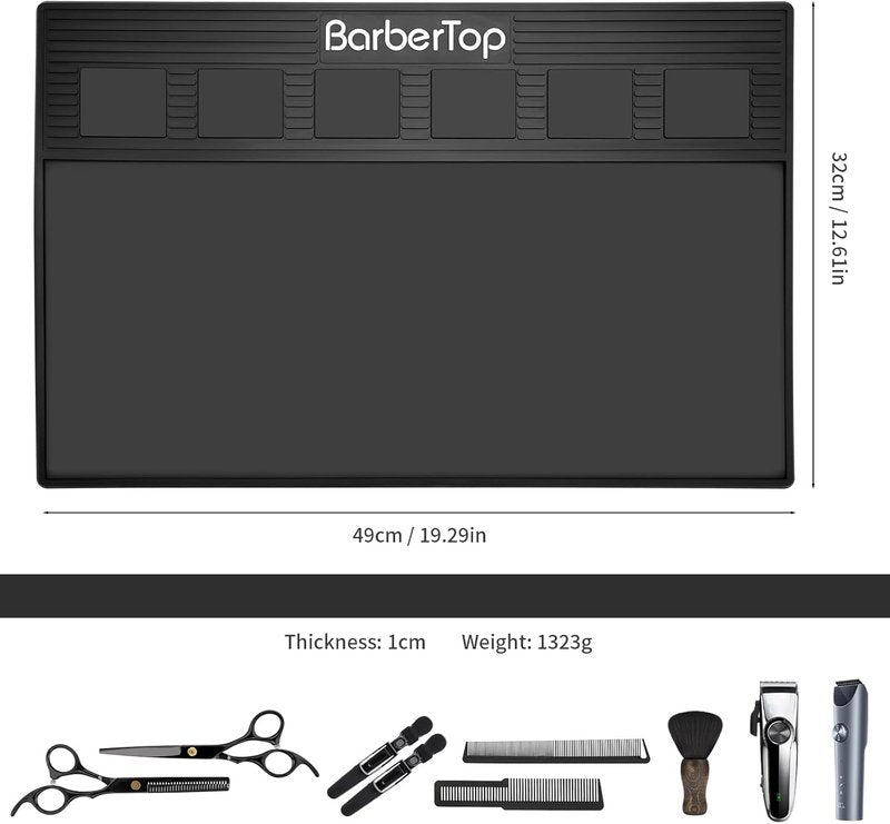 Magnetic Barber Mat - 19.3"x12.6" Non-Slip Tool Organizer with 6 Magnets | Ideal for Clippers & Salon Use