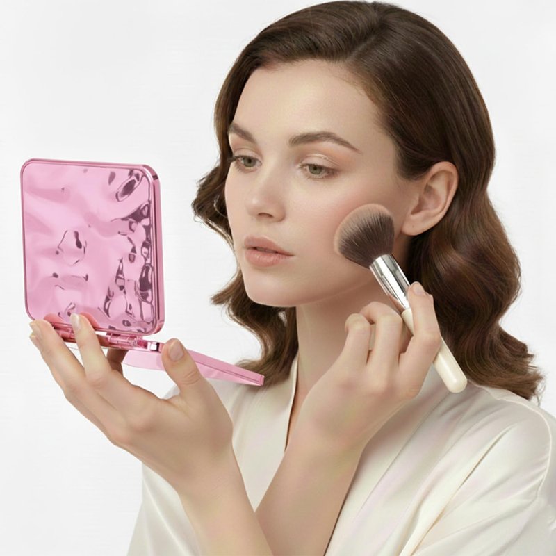 Irregular Shape Compact Mirror, Double-Sided Portable Folding Makeup Mirror with Electroplated Finish, Pocket-Sized Handheld Vanity Mirror for Travel and Quick Touch Ups, Pink