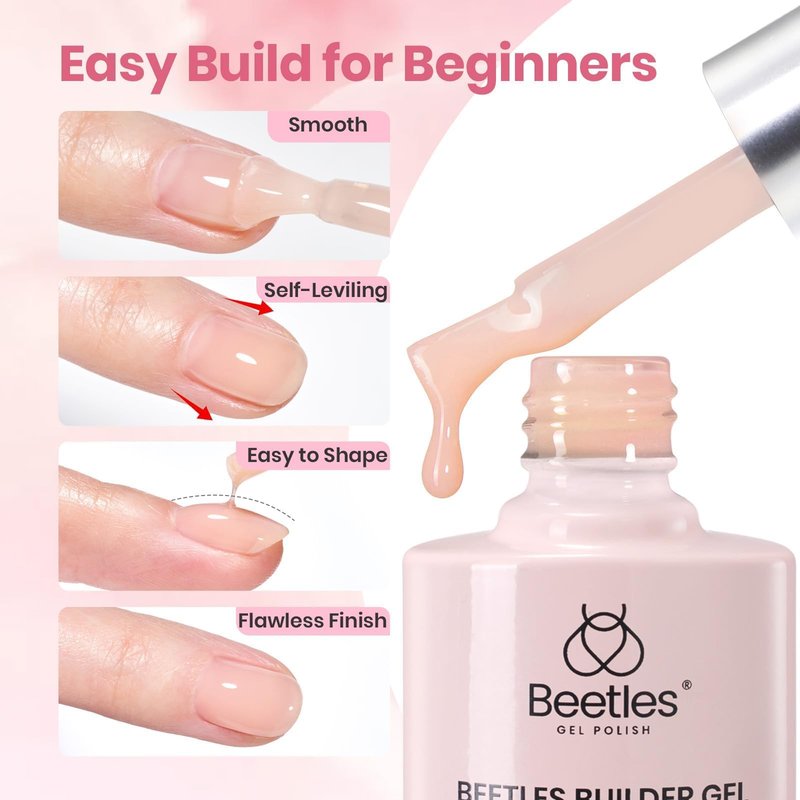 Beetles Builder Gel Nail Kit HEMA-FREE&TPO FREE-Muted Bloom 6 Colors Jelly Pink Glitter Building Gel,8 in 1 Strengthening Building Instant Apex & Extension for Beginner DIY Salon,UV LED Lamp Need