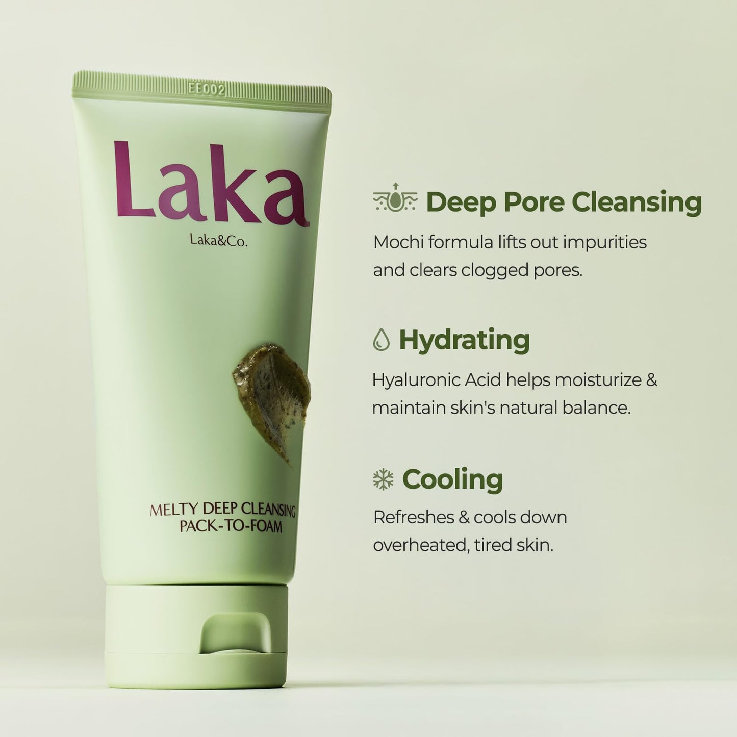 Laka Melty Mugwort Cleansing Face Mask, 120ml/4.05 fl.oz, Pack to Foam Formula with Mochi Texture, Facial Cleanser for Pores, Blackheads, Whiteheads, Korean Skincare