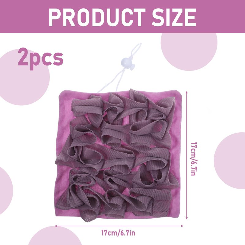 ElevateTech Soap Bar Loofah, 2 Pcs 2 in 1 Loofah Washcloth Combo Exfoliating Bath Sponges with Drawstring Bar Soap Saver Pouch Body Scrubber Mesh Shower Ball for Bathing Smoothing Skin (Purple, Brown)