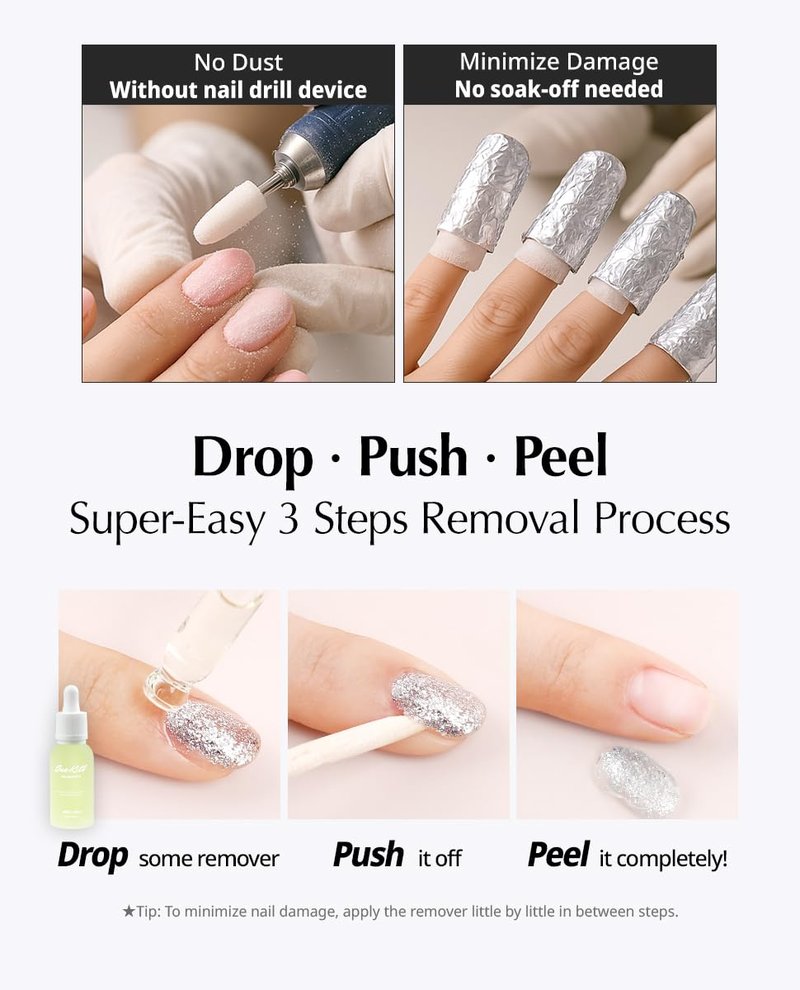 JelloJello Peel-Off Base Gel (10ml) + One Kill Gel Remover (30ml) Set Peelable Nail Base, Easy Removal, Self Nail, UV/LED Cure