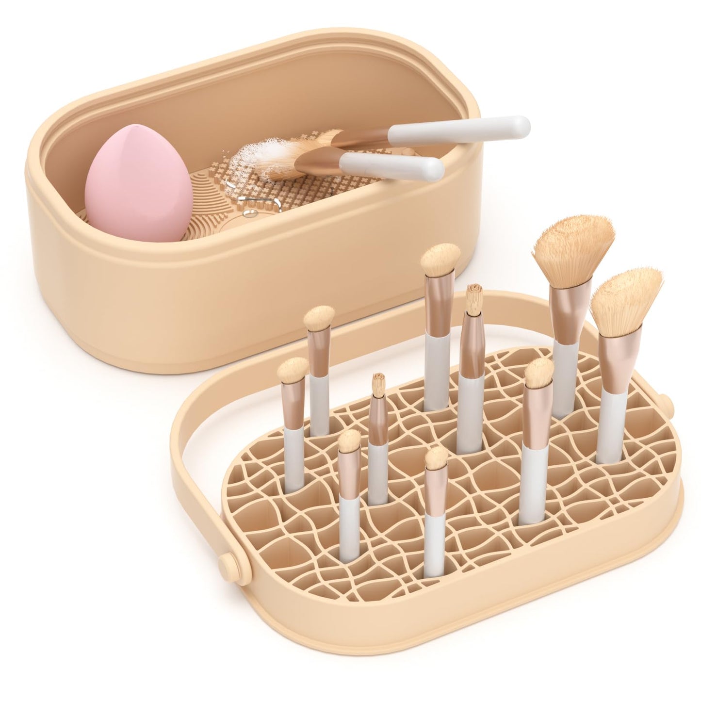 Makeup Brush Cleaner Mat 3 in 1 Makeup Brush Holder Silicone Makeup Brush Drying Rack Make Up Brush Cleaning Bowl Make Up Brush Cleaner Pad Cosmetic Storage Box Cleaning Tool for Sponge Powder Puff