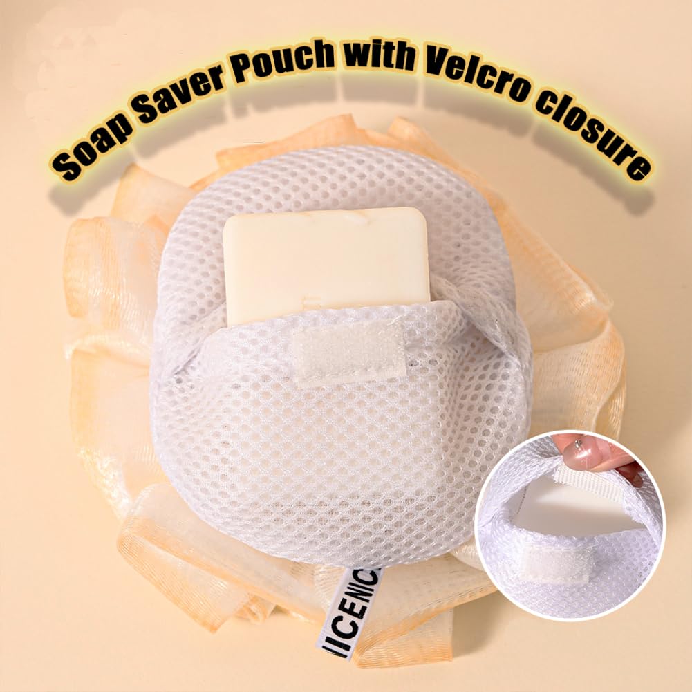Washcloth Loofah Combo 2-in-1 Soap Bags, Soap Savers and Bar Soap Pouch for Deep Exfoliating Body Scrubber and Mesh Shower Sponge