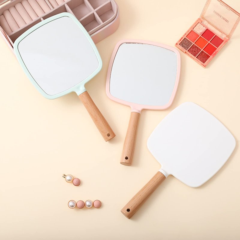 Eaoundm Hand Held Mirror for Makeup, Small Wood Hand Mirror Portable Travel Vanity Mirror for Men&Women 5.5W x 10L inch