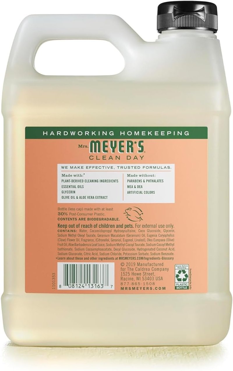 Mrs. Meyer's Clean Day Hand Soap Refill - Geranium Scent with Essential Oils | 33 fl. oz