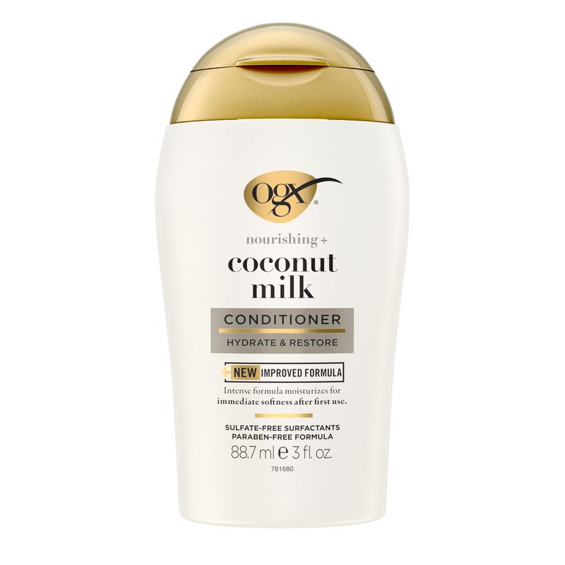 OGX Nourishing + Coconut Milk Moisturizing Conditioner, Hydrating & Restoring Conditioner Moisturizes for Soft Hair After the First Use, Travel Size, TSA-Compliant, 3 fl. oz