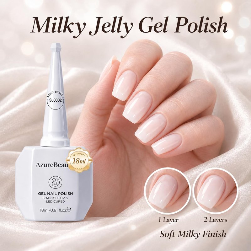 AZUREBEAUTY Milky White Gel Nail Polish 18ML, Natural Sheer Jelly Translucent White, Soak Off UV/LED, Self-Leveling & Long Lasting, Ideal for French Manicure