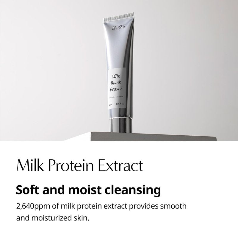 BadSkin Milk Bomb Eraser 100ml - Gentle Daily Cleansing Foam with Milk Protein & AHA/BHA | Hydrating Pore Cleanser