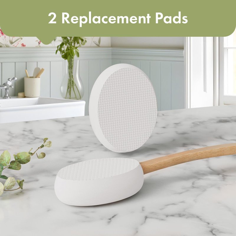 AmazerBath Lotion Applicator for Back, Feet, 2 Replacement Pads with 17" Curved Handle, Back Sunscreen Applicator for Kids, Elderly, Women, Apply Cream Medicine Moisturizer Tanner, White
