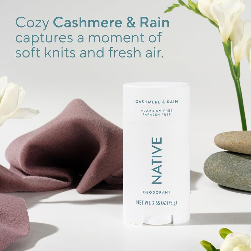 Native Deodorant Contains Naturally Derived Ingredients, 72 Hour Odor Control, Deodorant for Women and Men, Aluminum Free, Cashmere & Rain Scent 2.3 oz (Pack of 2)