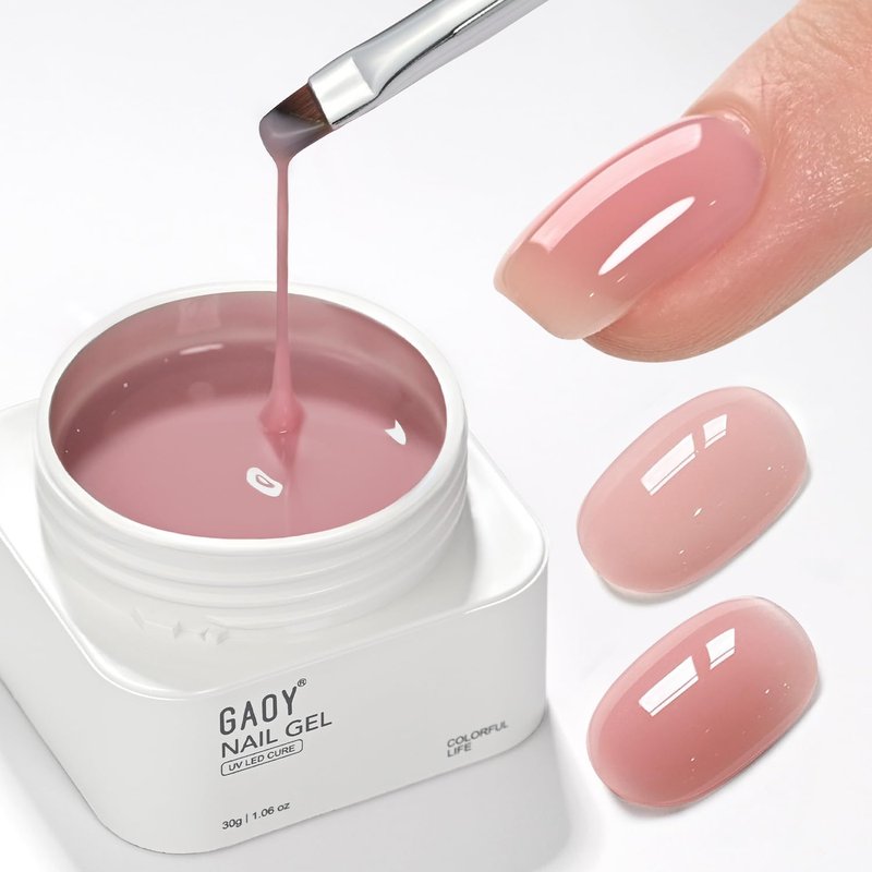 GAOY 4-in-1 Colored Builder Base Gel - 30g Nude Pink Natural Jelly for Long-Lasting Nails | Soak Off UV Cure