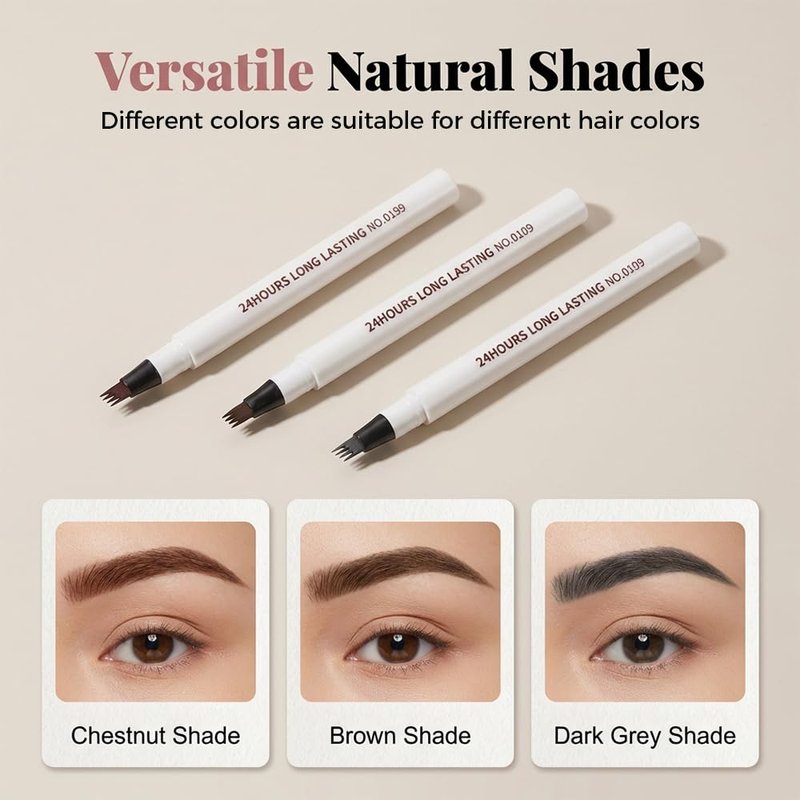 Microblading Eyebrow Pen, 2026 New 4-Tip 3D Eyebrow Pencil, Waterproof Long-Lasting Fine Stroke Contouring Pen, Natural Microblading Brow Pen for Daily Makeup (Dark Brown)