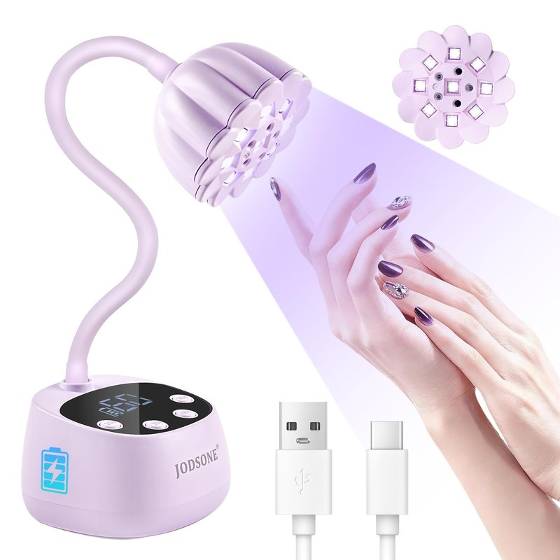 JODSONE Rechargeable Fast Curing U V Nail Lamp -Cordless Portable and Flexible Gooseneck for Gel Polish, Auto Sensor & 4 Timers Lavender Purple