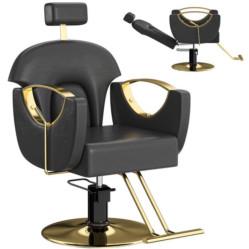 Reclining Salon Barber Chair,Reclining Styling Chair for Hair Stylist,Hair Salon Chair with Heavy Duty Hydraulic Pump, Adjust Height 360°Swivel for Home Barbershop,Unique Headrest Design (Black)