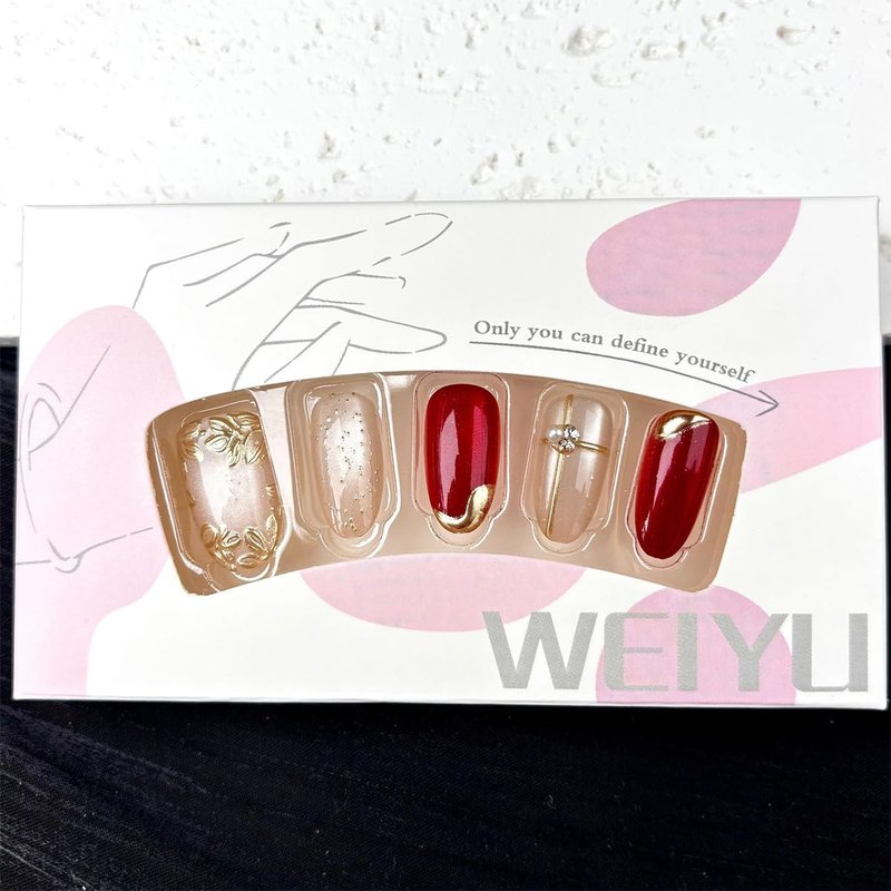 Gold Flower Press-On Nails - 24 Pcs Short Almond Design with 3D Pearl & Glitter | Reusable Acrylic for Weddings & Parties