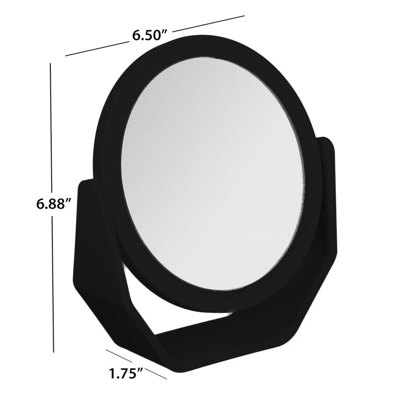 EXPRESSIONS Black Soft Touch Rotating Makeup Mirror – 1x/2x Magnification | Round Vanity Mirror Handheld Tabletop & Travel | Small Magnifying Desk Mirror for Women – Compact
