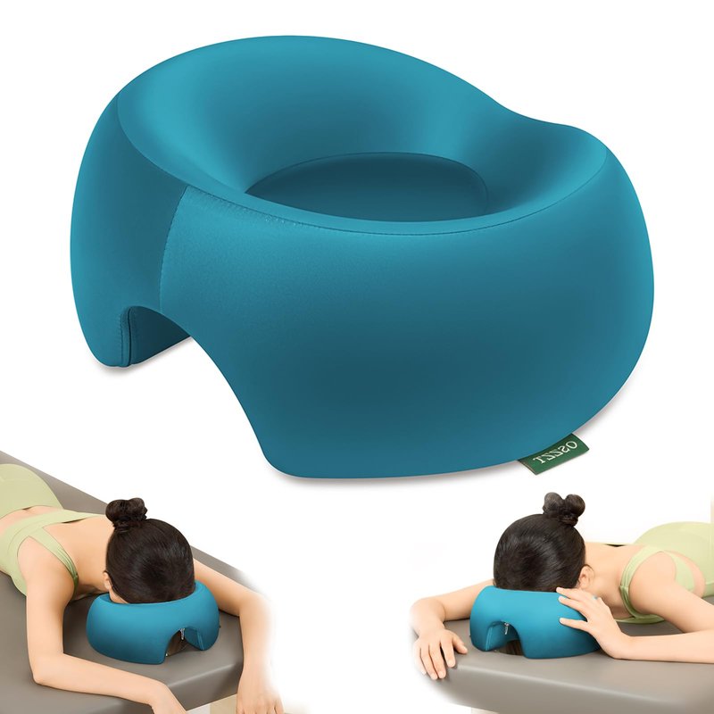 OSZZT Memory Foam Prone Massage Pillow - Ergonomic Face Down Pillow for Massage Table, Home Sleeping & Post-Surgery Recovery Comfortable Face-Down Sleeping & Spa Use (Klein Blue)