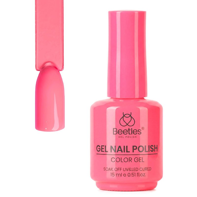 Beetles Hot Pink Gel Polish - Raspberry Mousse 15ML/0.51Fl Oz, Neon Pink Gel Nail Polish, Same Color Bottle, Soak Off UV LED Lamp Summer Nails Art, Long-Lasting Manicure Salon DIY Neon Nails Home