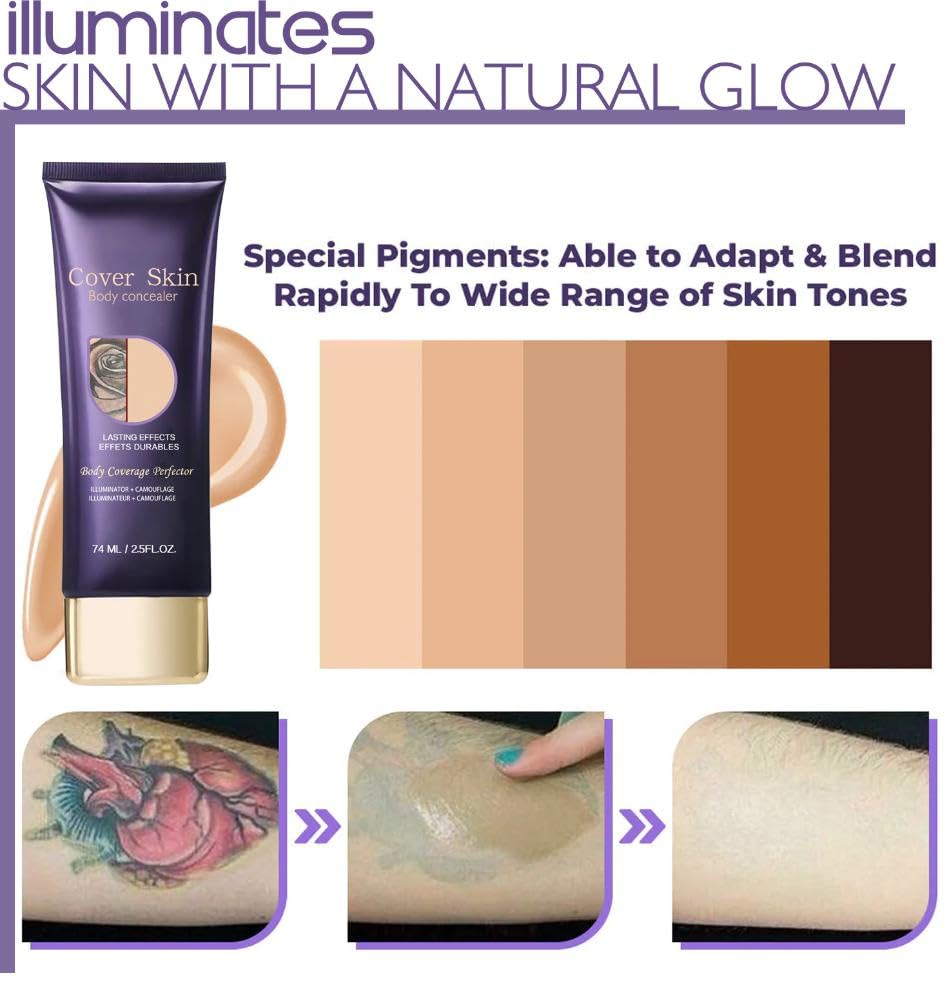 Tattoo cover up makeup waterproof Professional Body Concealer, Full Coverage Waterproof Makeup with SPF 50, Illuminating Camouflage for Tattoos, Scars, Veins, 2.5 fl oz