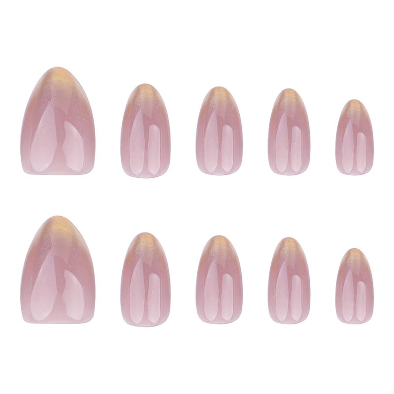 ONPRESS Press-On Nails - 30 Pcs Short Almond Shape with Gold Ombre French Tips | Pearlescent Glitter Finish