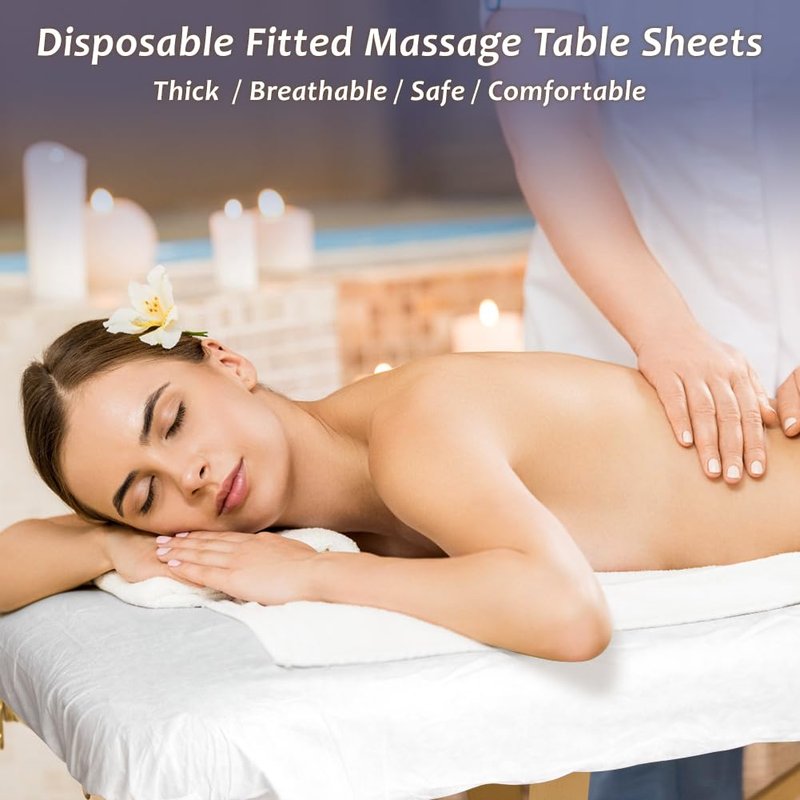 Skiennix Disposable Fitted Massage Table Sheets - Heavy Duty, Breathable, 36 x 85 Inch, White Non-Woven Fabric | 30 Pack