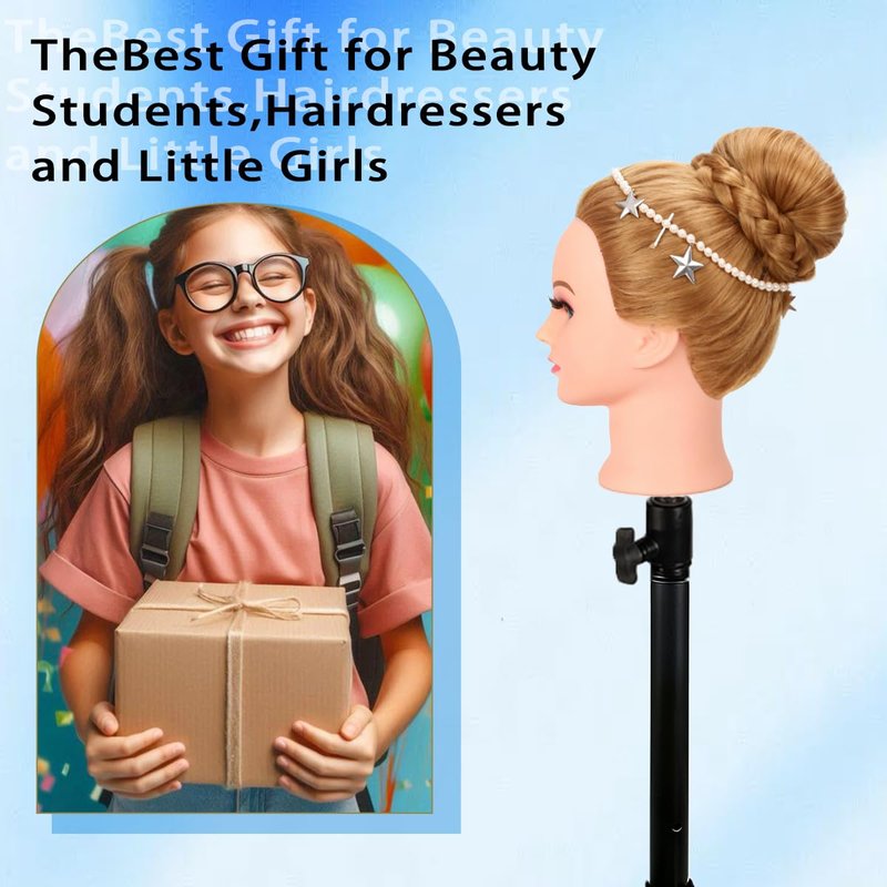 Human Hair Mannequin Head for Braiding - 22 Inch Straight Doll Head with Stand for Cosmetology & Hairdressing