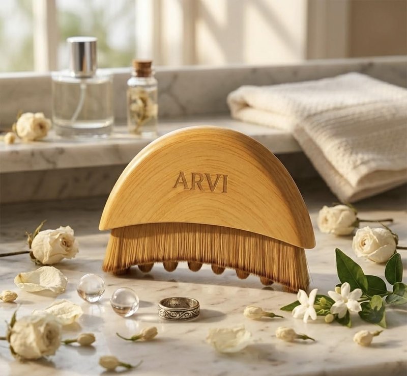 ARVI Lymphatic Contour Face Brush – Ultra Soft Facial Lymphatic Drainage Brush for Sculpting, Depuffing & Jawline Definition – Gentle Dry Brush for Face & Neck, No Irritation