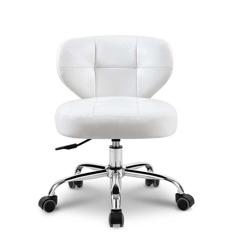 Paddie Pedicure Stool for Nail Tech, Hydraulic Salon Spa Stool Back Support Short Height Adjustable Swivel Chair, Massage/Tattoo/Esthetician/Shop/Medical, White