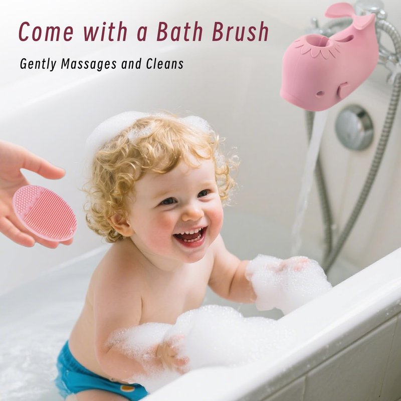 Bath Faucet Cover for Kids，Bath Spout Cover for Baby are Suitable for Most Bathtub Faucet,Spout Cover Bathroom Tub Adds Fun to Your Baby in The Shower.(Pink+Brush)