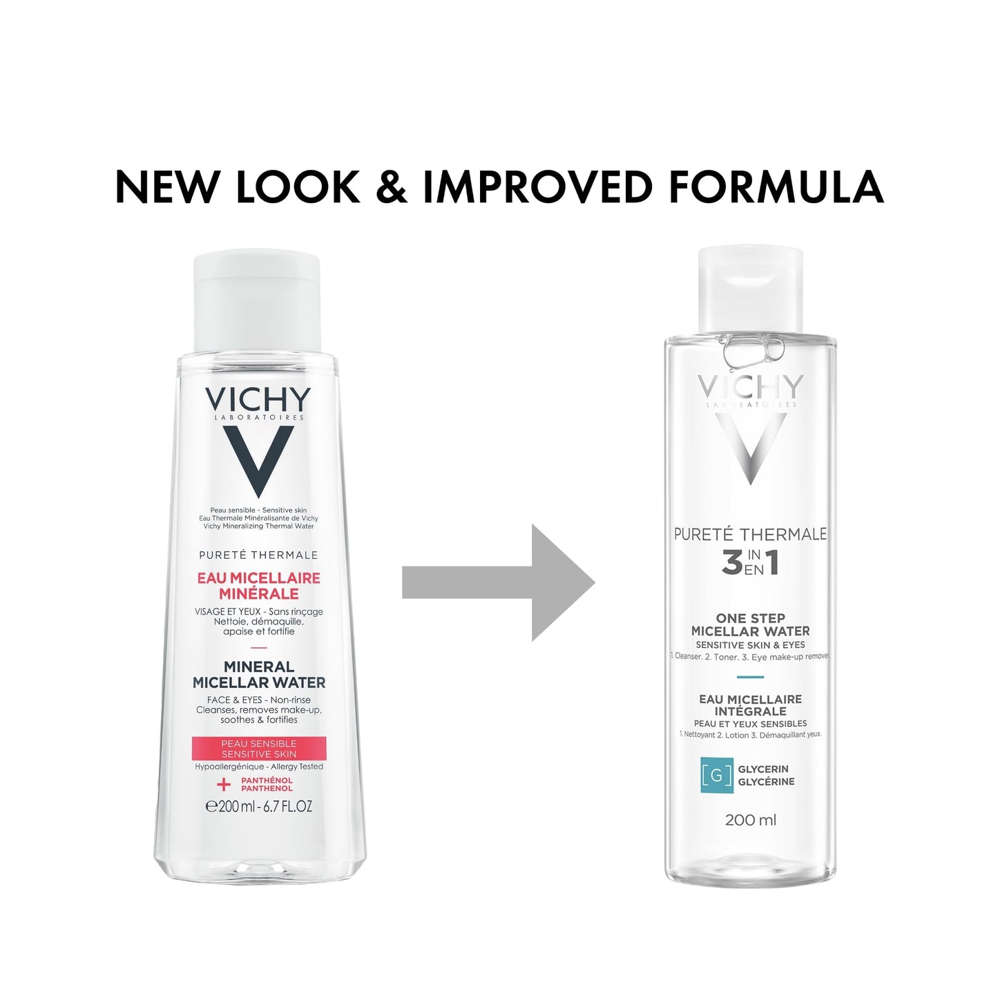 Vichy Pureté Thermale One Step Micellar Water Makeup Remover & Facial Toner, Micellar Cleansing Water & Vitamin B5, No Rinse Needed, Gentle Eye Makeup Remover & Hydrating Toner For Face