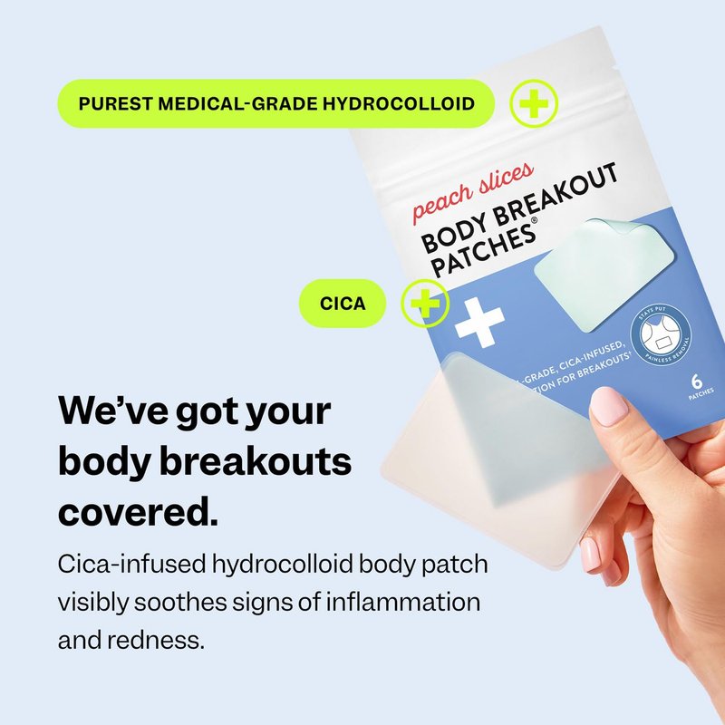 Peach Slices - Body Breakout Patches (6 ct) - Overnight Body Pimple Patches - Hypoallergenic - Flexible & Painless - Cica & Hydrocolloid Bandages - Vegan & Cruelty Free - Korean Skin Care & Beauty
