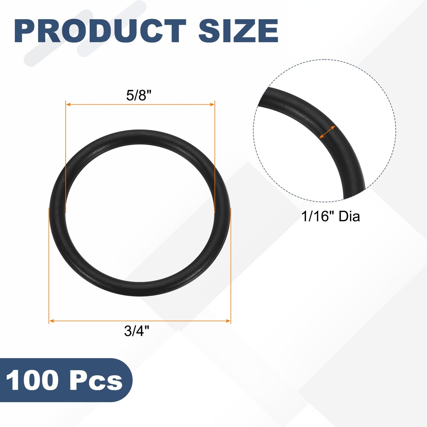 uxcell 100Pcs AS-016 O-Rings, Nitrile Rubber O-Rings 5/8" ID, 3/4" OD, 1/16" Width Round Sealing Gasket for Automotive Machine Plumbing Sealing Repair (70 Durometer, Black)