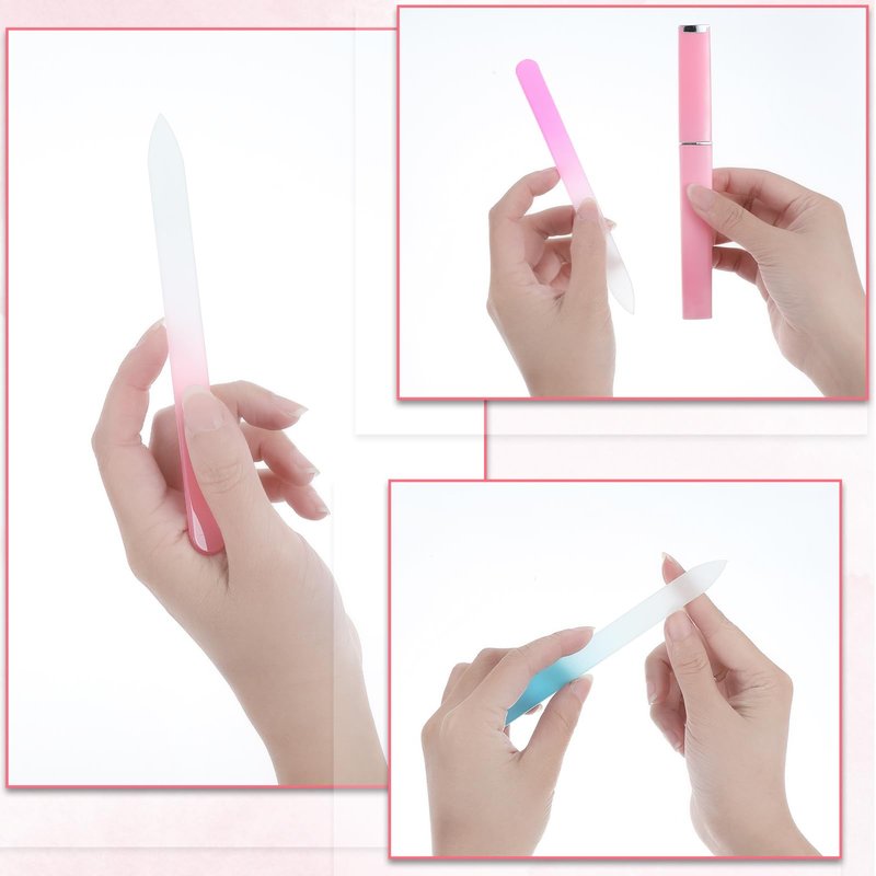 8 Pack Glass Nail File with Case, Crystal Fingernail Files for Natural Nails, Double Sided Etched Fine Grit Nail Filer, Professional Manicure Tools Stocking Stuffers Christmas Gifts for Women
