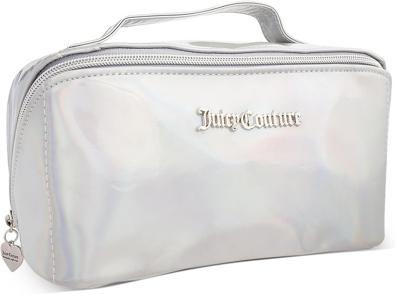 Juicy Couture Makeup Bag - Iridescent Cosmetics Organizer for Travel Essentials | White Cross Zip