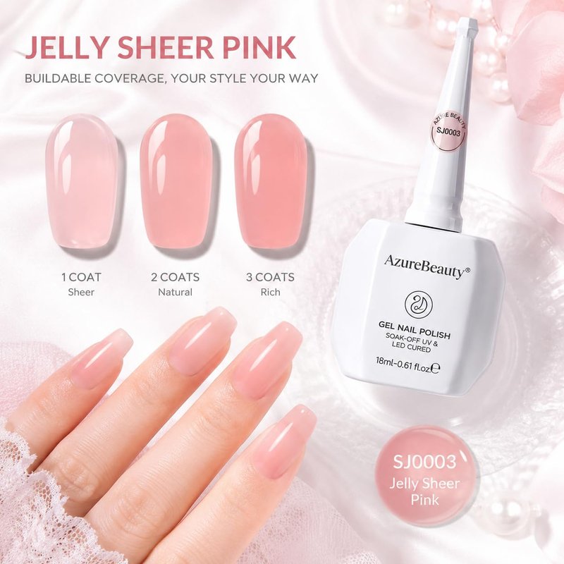 Nude Pink Gel Nail Polish - Sheer Translucent Pastel Color | 18ML Soak Off UV/LED for French Nail Art
