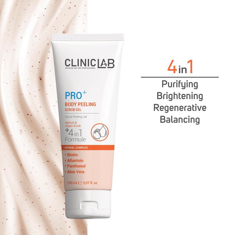 ClinicLab Body Peeling Gel with Biotin and Aloe Vera - Dead Skin Removal Peel & Body Care - Moisturizing Hydrating Foot, Face & Body Scrub (5.07fl oz)