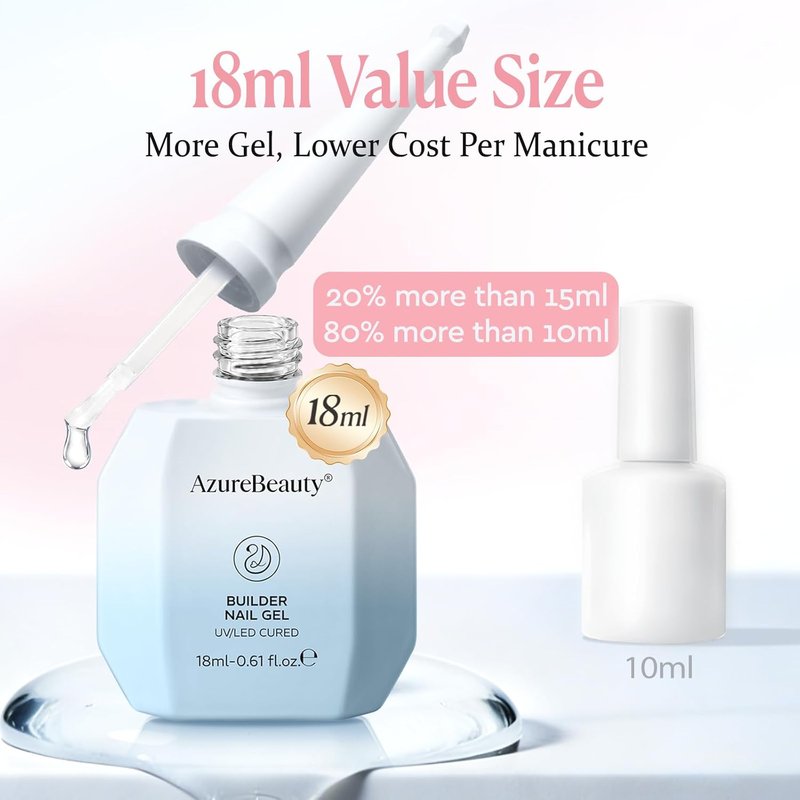 Builder Gel for Nails - 7-in-1 Rose Blush Self-Leveling Nail Strengthener | 18ml UV/LED Soak Off for Beginners