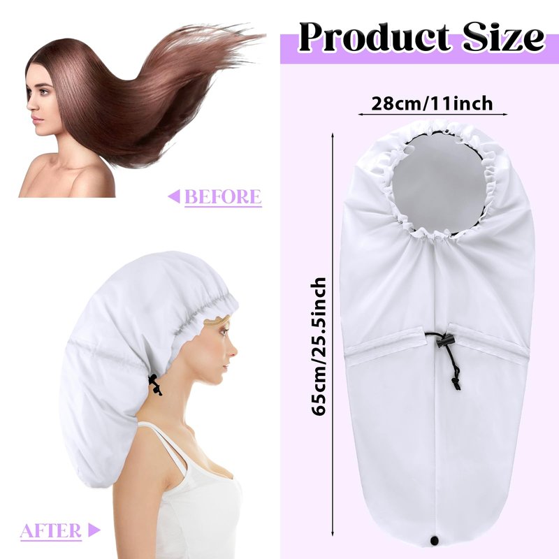 Large Shower Cap for Braids, Extra Long Shower Cap for Women Long Hair & Locs, Waterproof Hair Bonnets for Dreadlocks Drawstring Bath Caps for Women & Men (White)