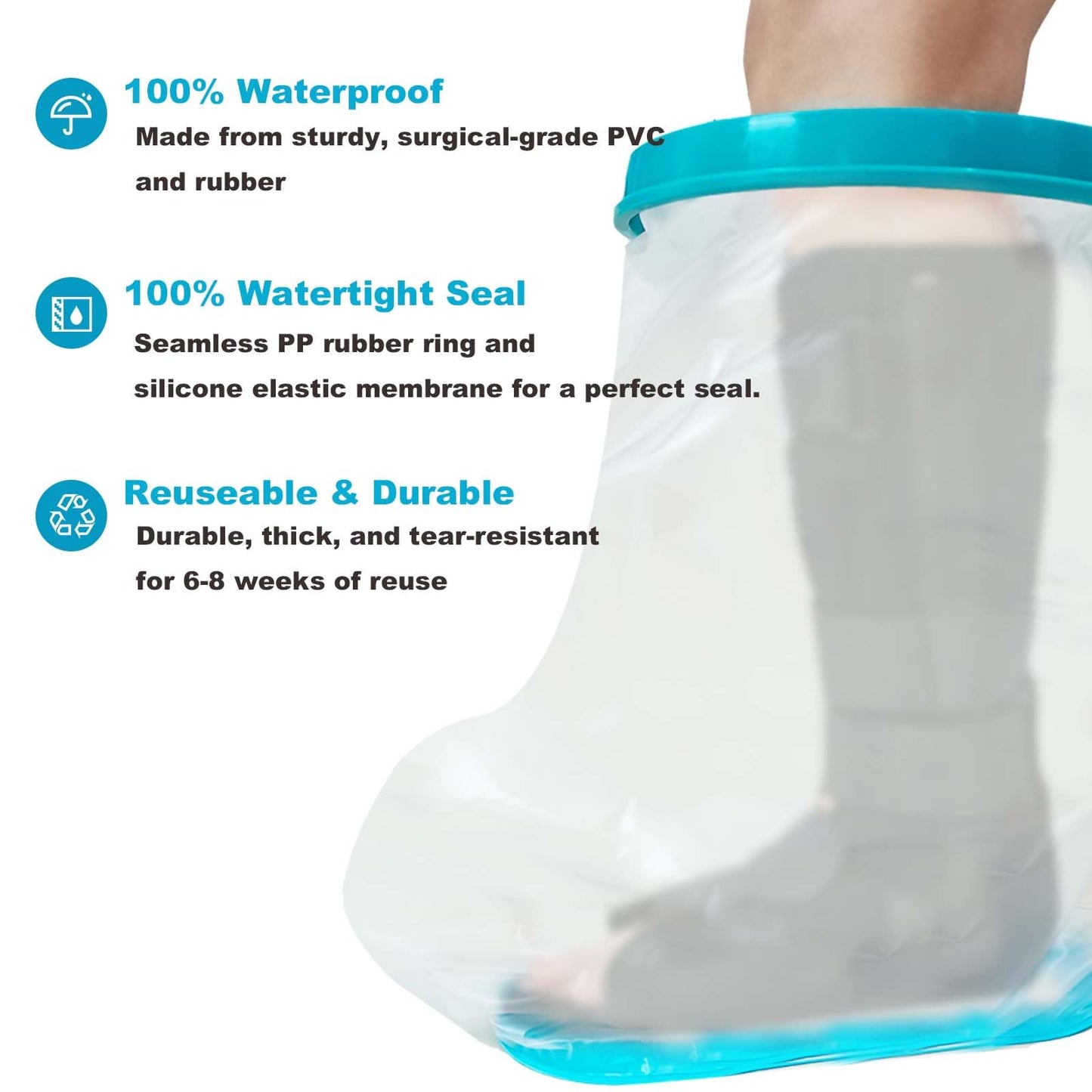 Tideshake Non-Slip Extra Wide Waterproof Leg Cast Cover for Showering, Reusable Adult Extra-Large Size Half Leg Cast Protector, Cast Bag for Shower, Cast Cover for Showering Foot