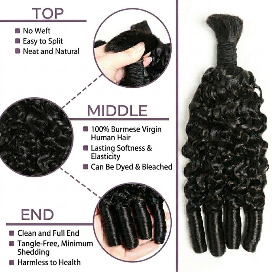VIPbeauty 15A Burmese Curly Human Braiding Hair - 100% Virgin Tangle-Free Bundles for Bohemian Styles | 12 Inch