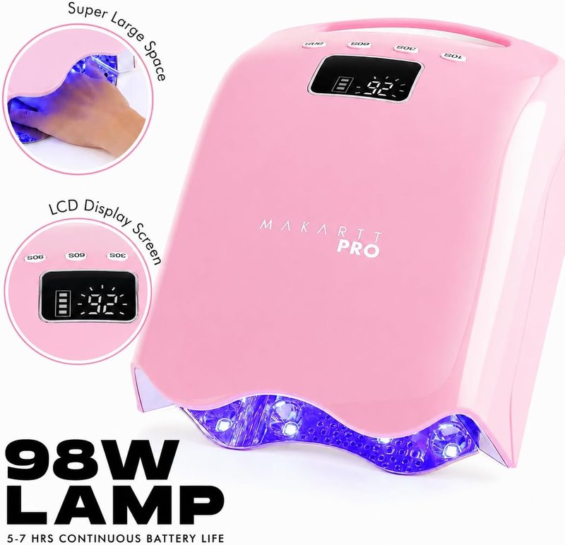 MakarttPro 98W Professional UV LED Nail Lamp - Fast Curing with 42 Powerful LEDs | Rechargeable Cordless Design - Baby Pink