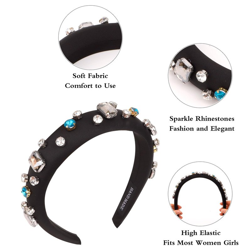 Amariver Rhinestones Headbands for Women Sparkle Jeweled Hair Band Padded Head Bands Bling Crystal Hairbands Shiny Headband Stylish Hair Accessories for Women Girls (Black)