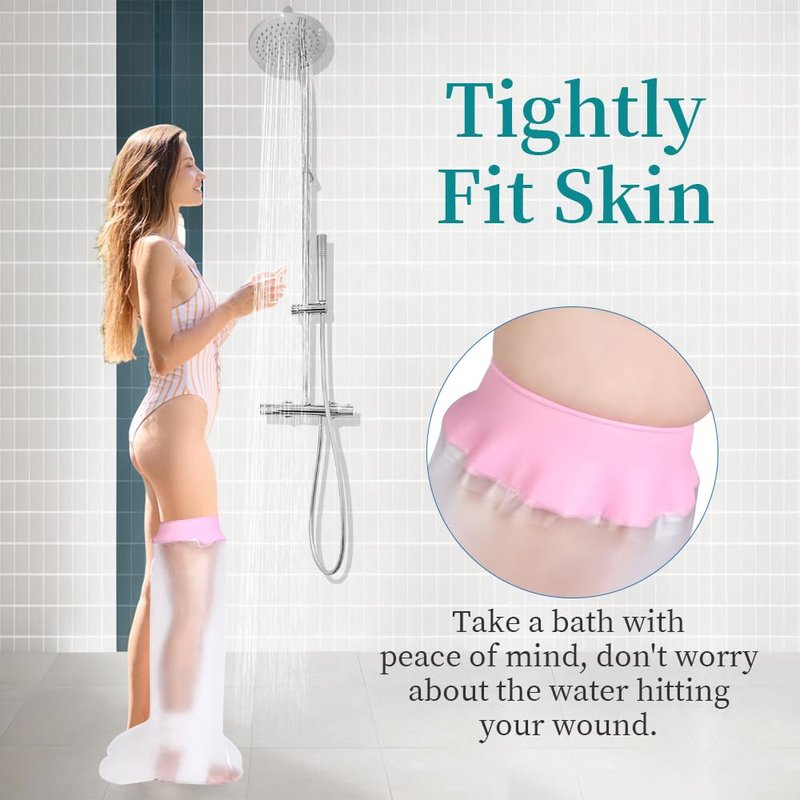 mosago Waterproof Cast Covers for Shower Leg, Soft Comfortable full Leg Protector for Shower Adult, Keep Wound/Bandage Dry Bath, Broken Legs/Knee/Foot/Ankle, Reusable Wound Care Supplies (Pink)