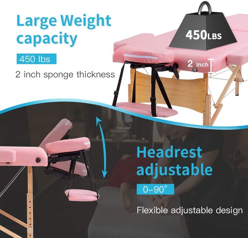 Portable Massage Table - 28 Inch Wide, Height Adjustable Spa Bed | Ideal for Facial, Tattoo & Foot Massage