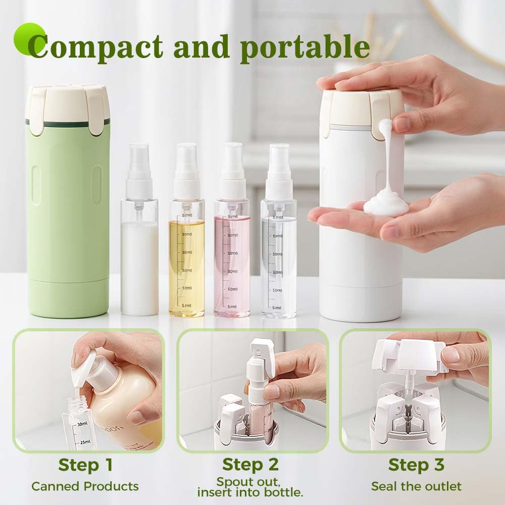 4 in 1 Travel Dispenser, 4 Pack 30ML Travel Bottles for Toiletries, Leak Proof Travel Size Containers, Portable Containers for Shampoo Lotion Conditioner Cream (White*2)